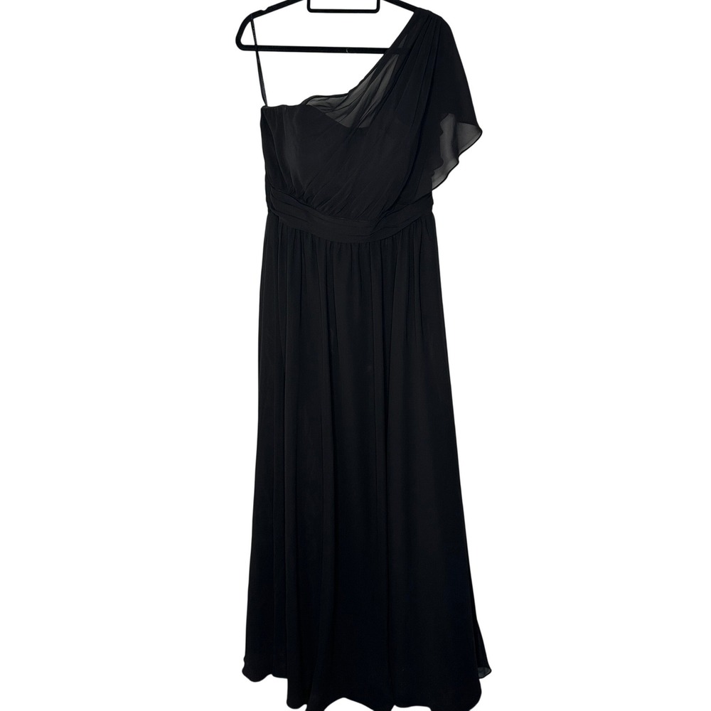 Morilee Madeline Gardner Black One Shoulder Chiffon Gown Evening Dress Size 16